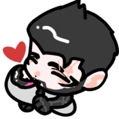 Fanart of Adam Jensen hugging a body pillow of Heartspowl's OC Iris